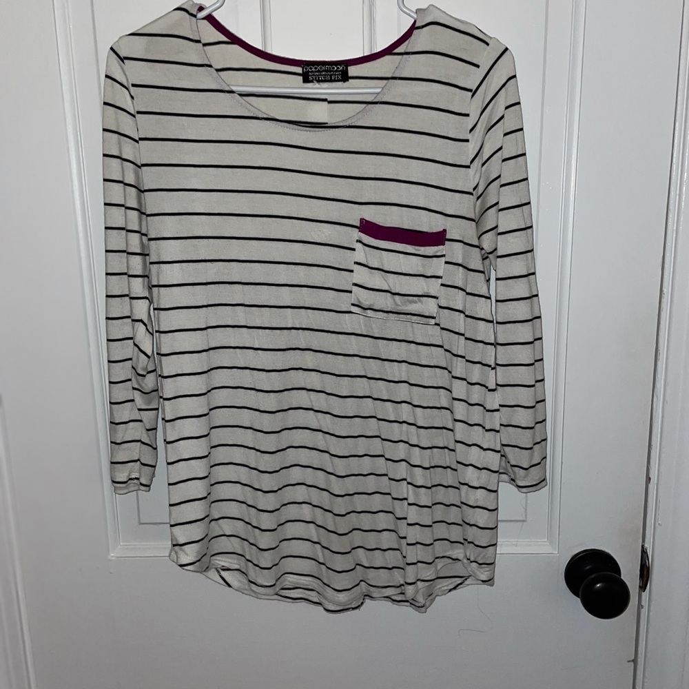 White Stripped Top with cute button down back
